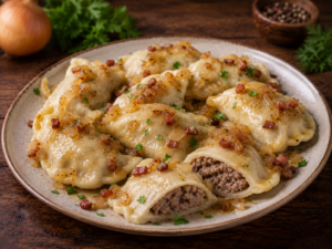 3. Pierogi z mięsem z omastą(boczek, cebulka lub masło) 13 szt.