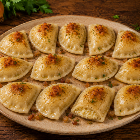 1. Pierogi ruskie z omastą (masło, cebulka lub boczek) 13 szt.